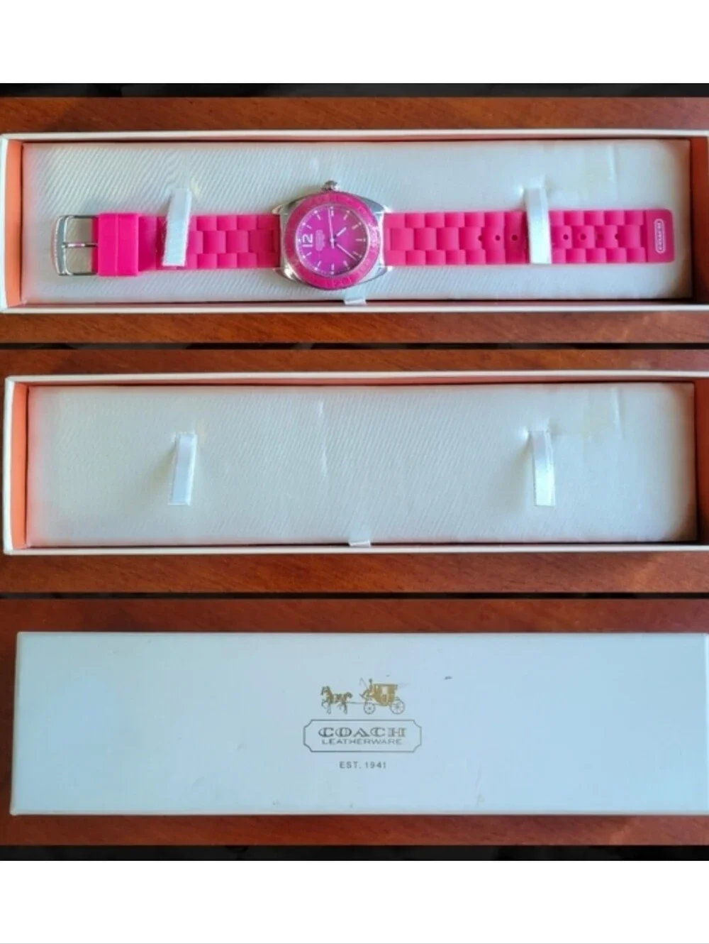 Coach Andee Pink Silicone Stainless Steel Watch Box Y2K NWOT